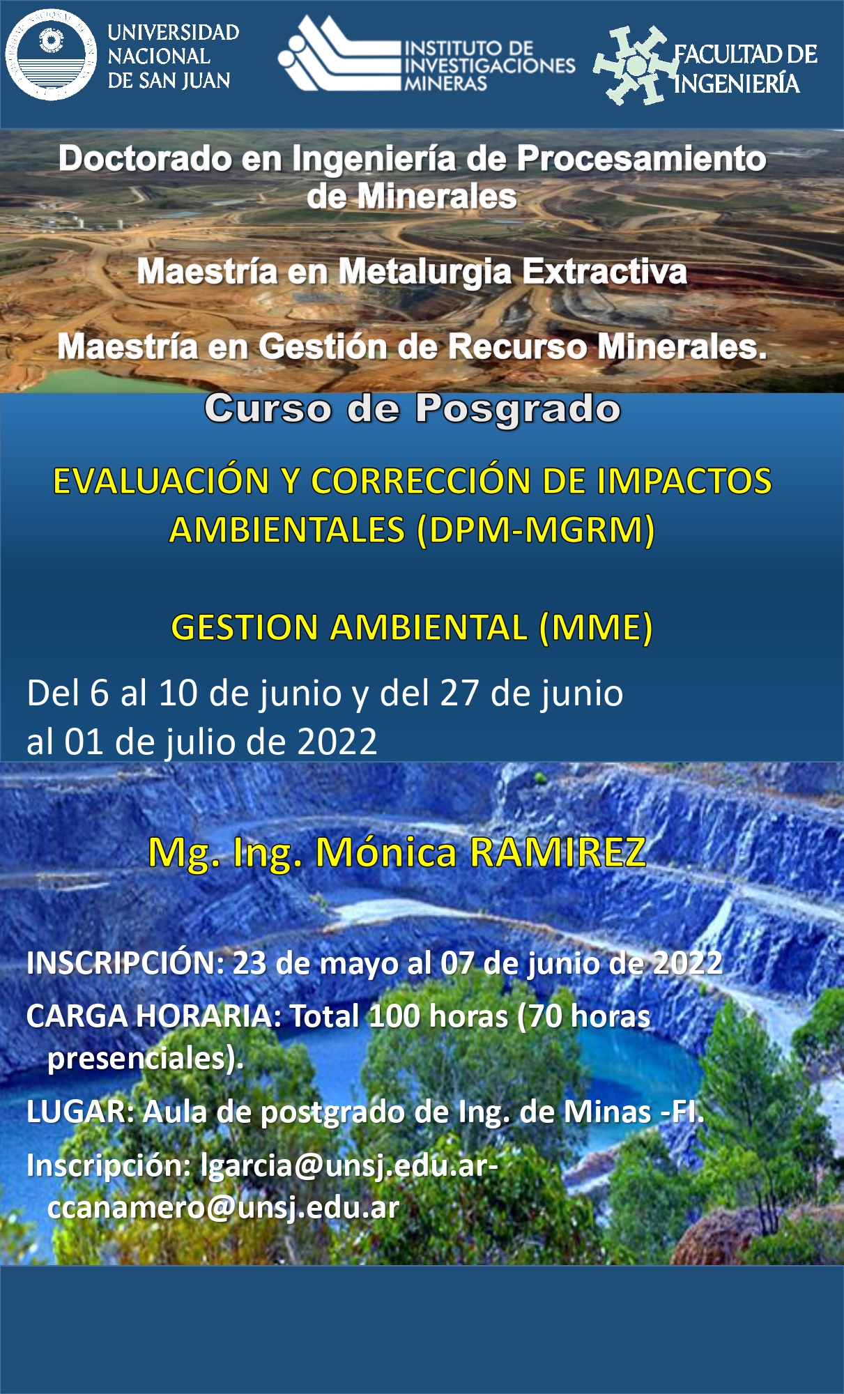 Curso de Posgrado del Doctorado en Ingeniería en Procesamiento de Minerales: “Evaluación y corrección de impactos ambientales "