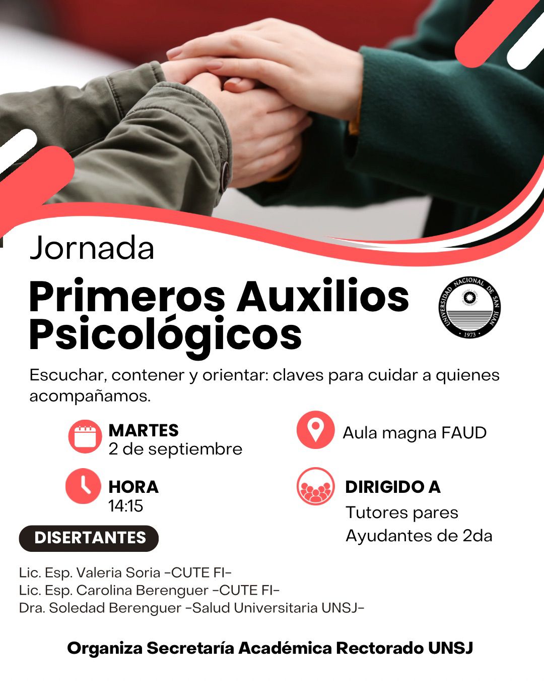 Jornada de Primeros Auxilios Psicológicos para tutores pares y ayudantes de cátedra
