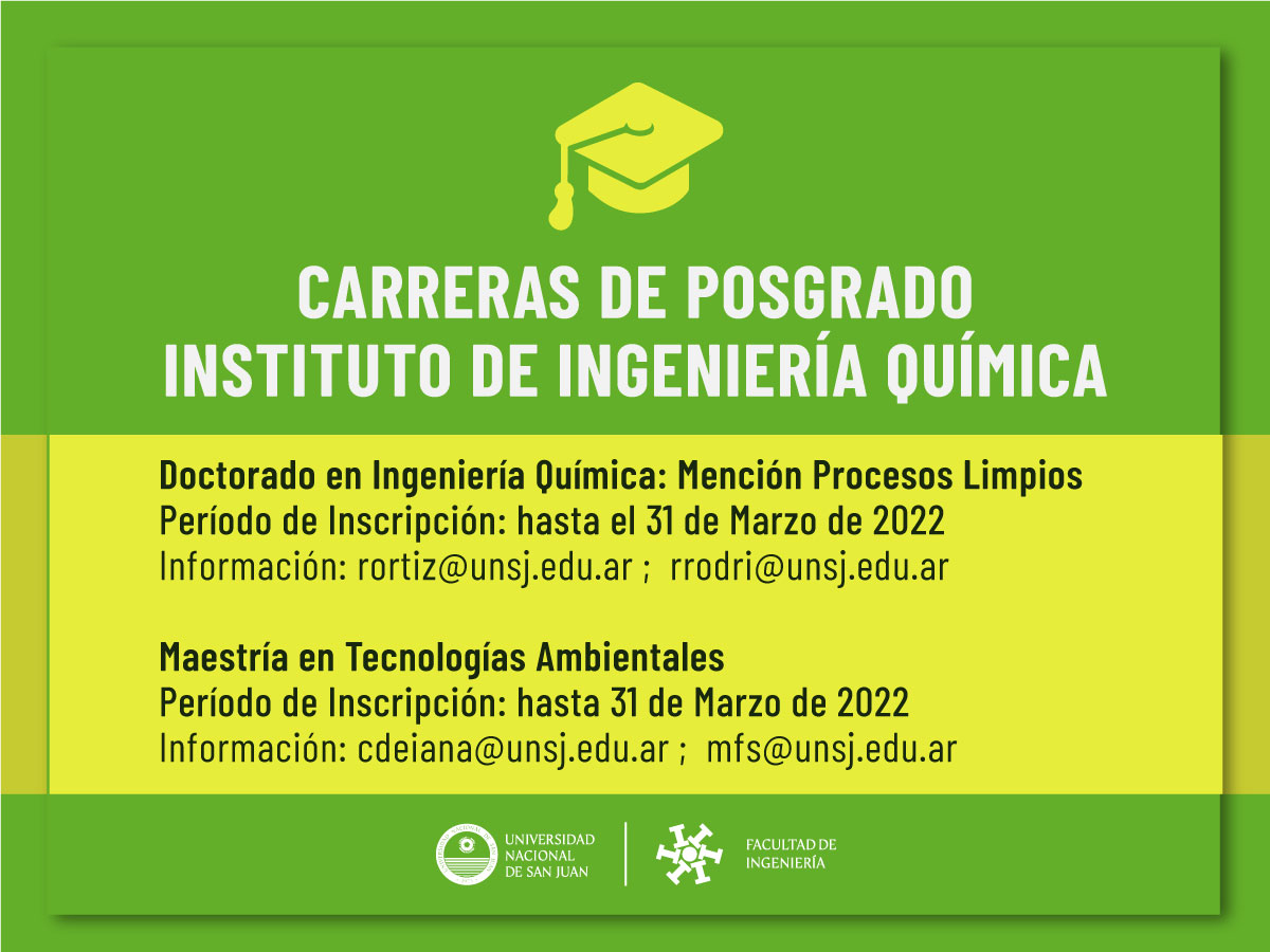 Inscripciones a Posgrados del Instituto de Ingeniería Química