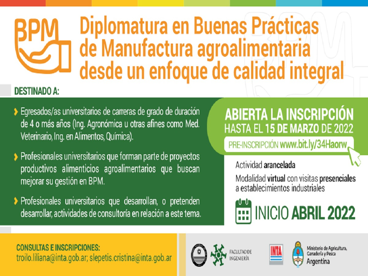 Diplomatura en Buenas Prácticas de Manufactura agroalimentaria desde un enfoque de calidad integral