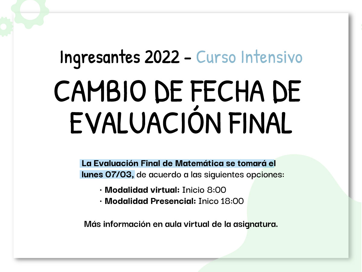 Ingreso: La Evaluación Final de Matemática se tomará el 07/03/22