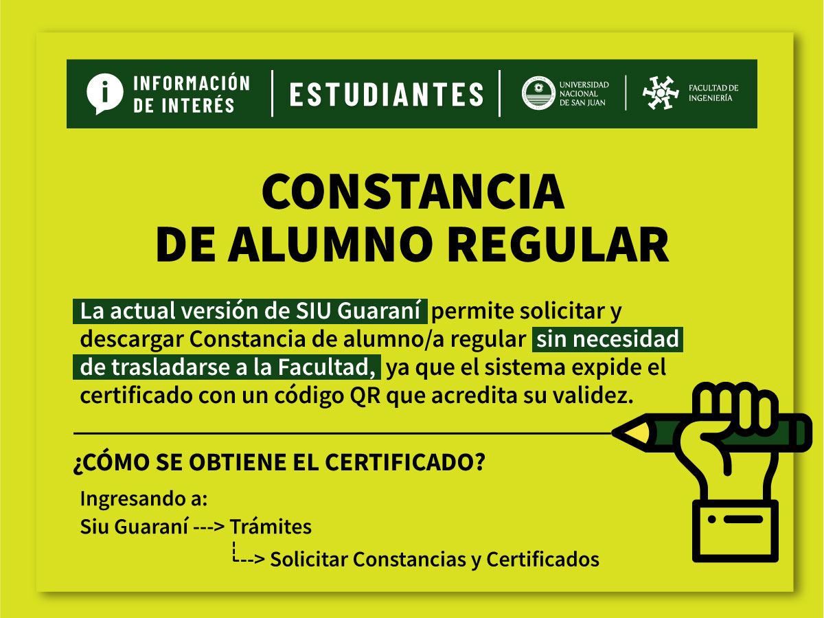 Constancia de Alumno/a regular: puede descargarse en forma directa y acreditada desde Siu Guaraní