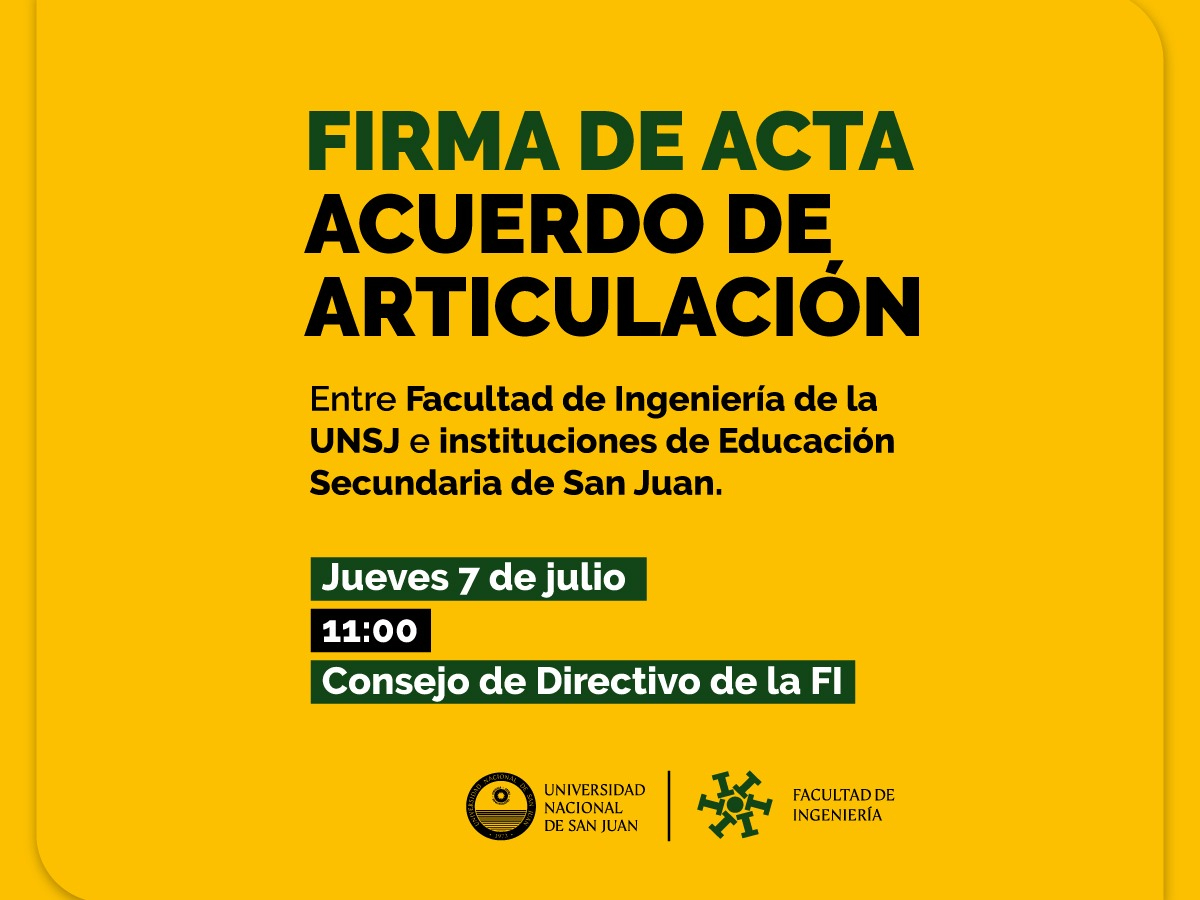 La Facultad firmará un Acta Acuerdo de Articulación con instituciones de educación secundaria de San Juan