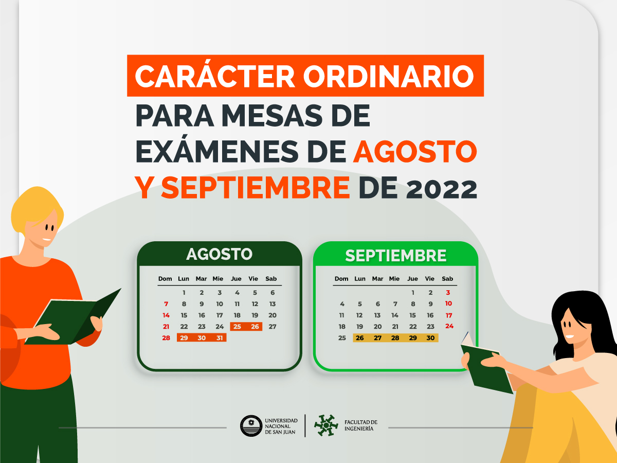 Carácter Ordinario para Mesas de Examen de agosto y septiembre de 2022