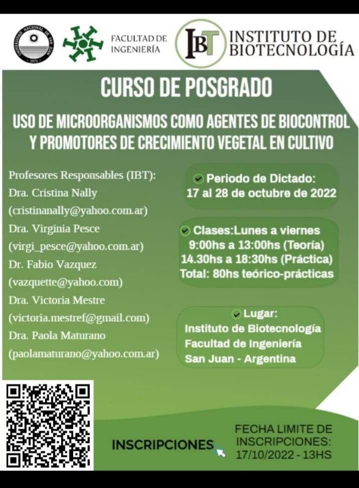 Curso de posgrado del IBT: "Uso de microorganismos como agentes de biocontrol y promotores de crecimiento vegetal en cultivo"